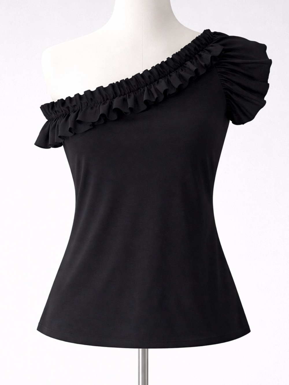 Black Ruffle One Shoulder Top Size XL